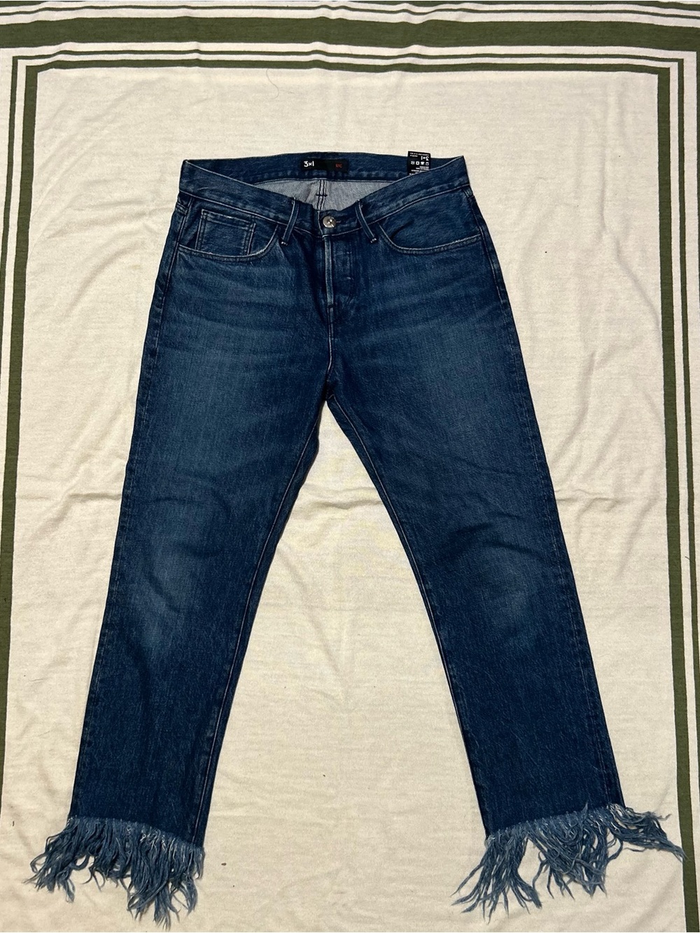 3x1 Dark Blue Jeans with Frayed Hem